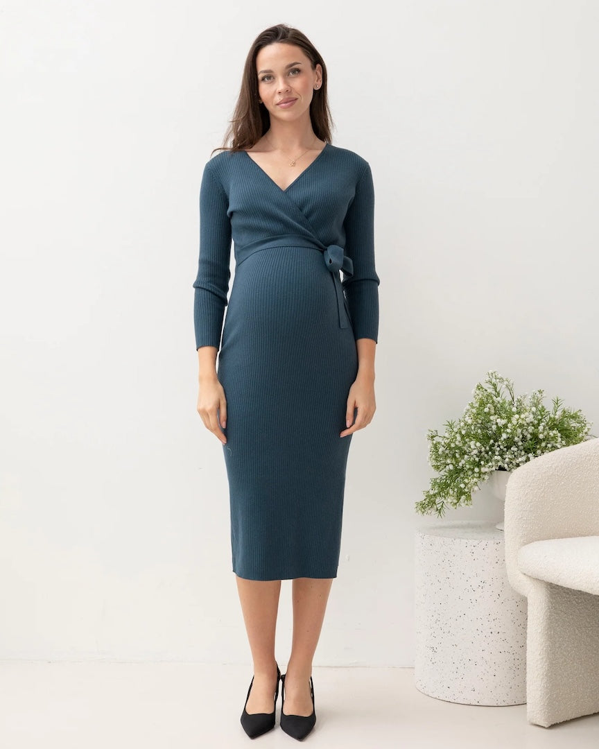Lucille Knit Maternity Midi Dress Dark Teal