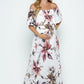 Ivory Floral Maternity Maxi Dress Ruffle Off Shoulder