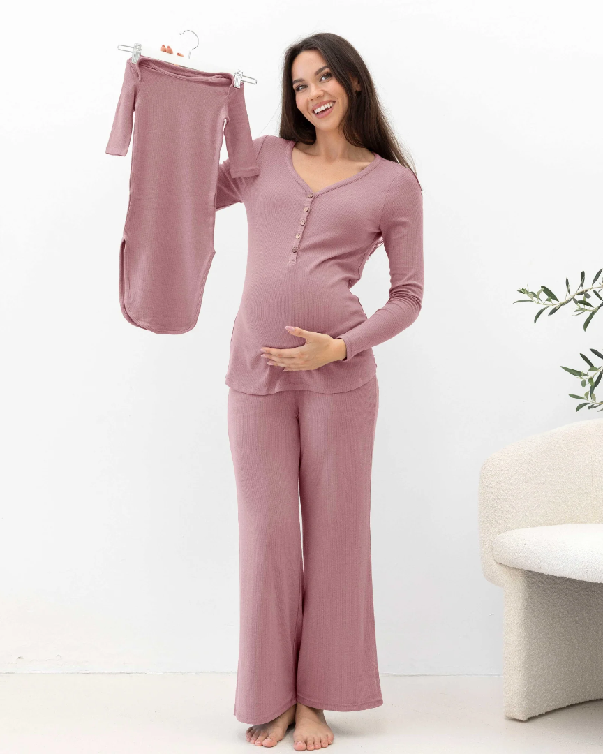 3-Piece Isabelle Maternity Sleepwear PJ set - Rose Pink