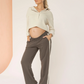 Ines Colour Contrast Side Panel Cotton Maternity Pants In Khaki