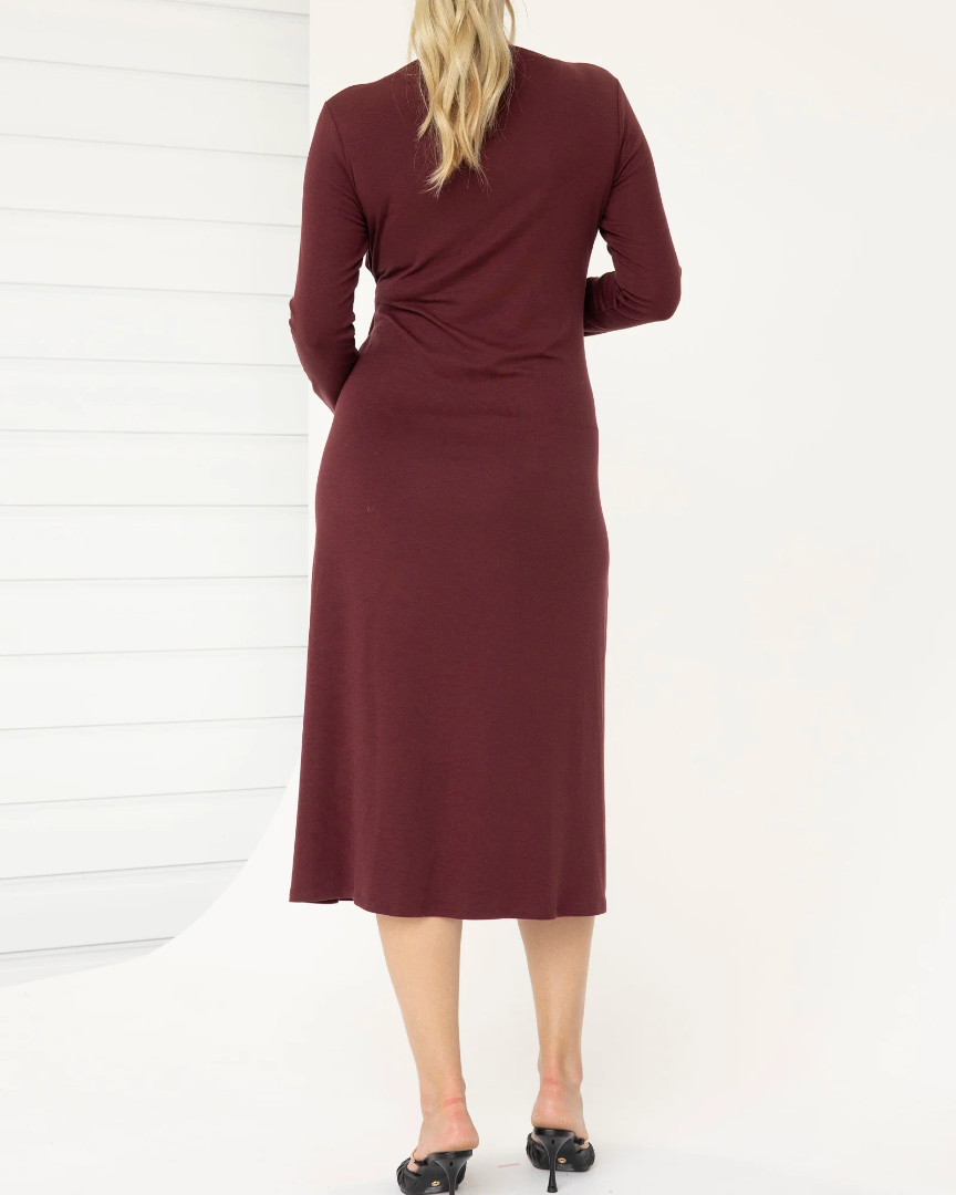 Nina Maternity Side Tie Dress – Berry Red