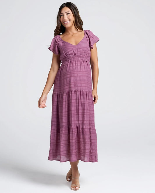 Lila Baby Shower Maternity Sundress in Plum