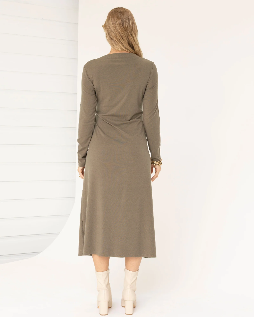 Nina Maternity Side Tie Dress – Dusty Olive