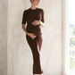 Alexis Side Split Maternity Knit Top in Chocolate Truffle