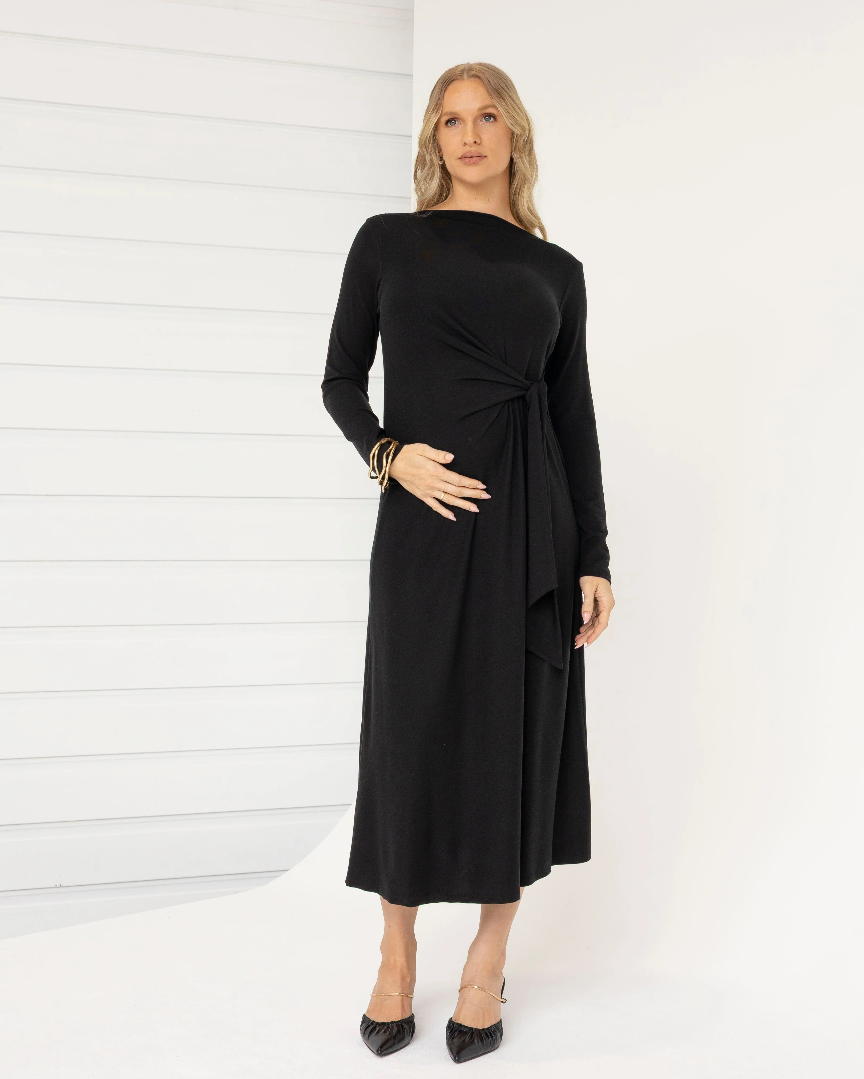 Nina Maternity Side Tie Dress – Black