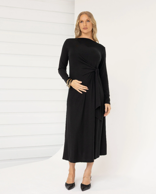 Nina Maternity Side Tie Dress – Black