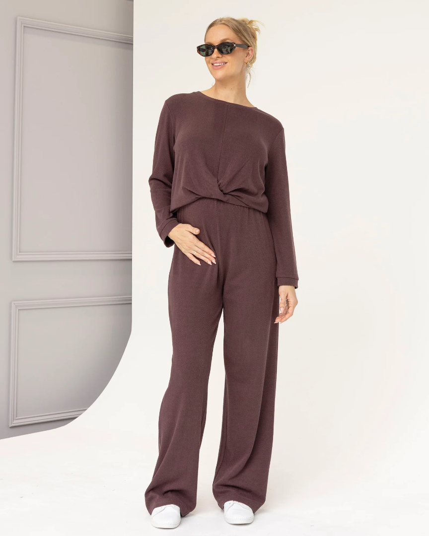 Eleanor 2-piece Maternity Winter Lounge Wear Set in Mocha