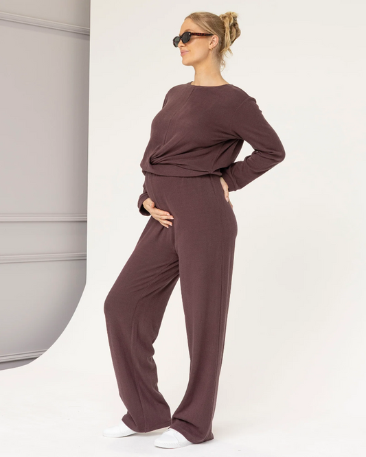 Eleanor 2-piece Maternity Winter Lounge Wear Set in Mocha