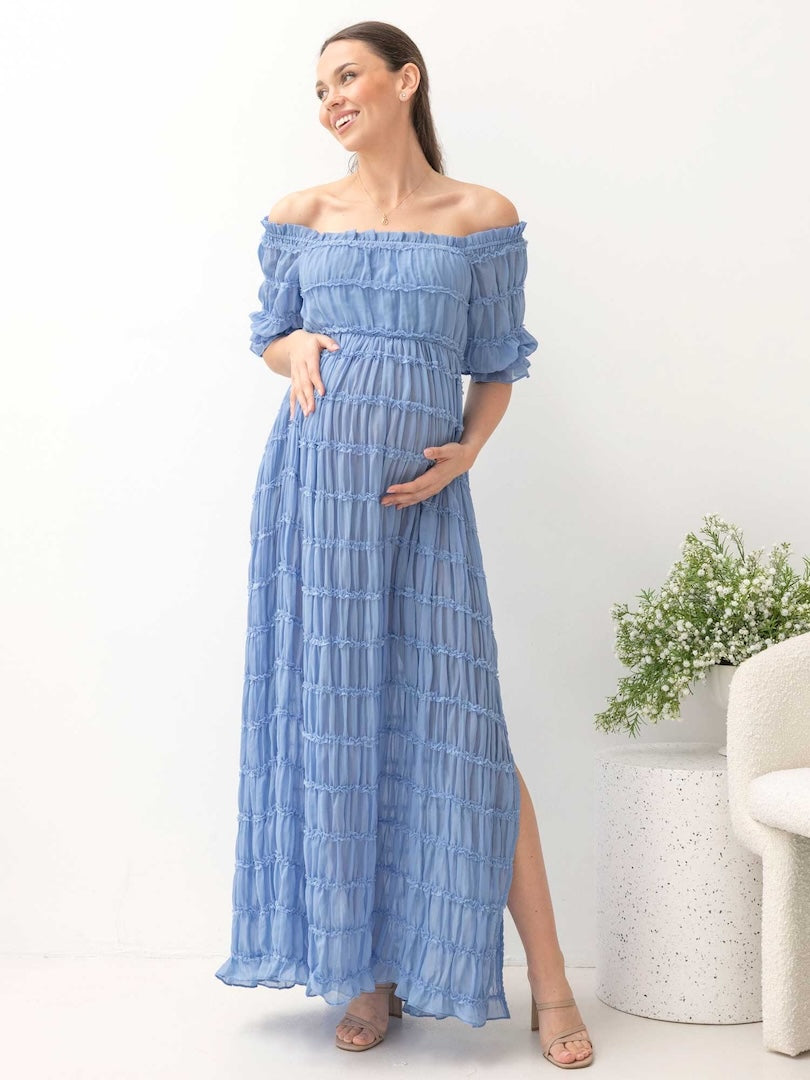 Mariana Sheer Maternity Photoshoot Dress in Baby Blue