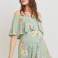 Sage Floral Maternity Maxi Dress Ruffle Off Shoulder