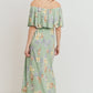 Sage Floral Maternity Maxi Dress Ruffle Off Shoulder