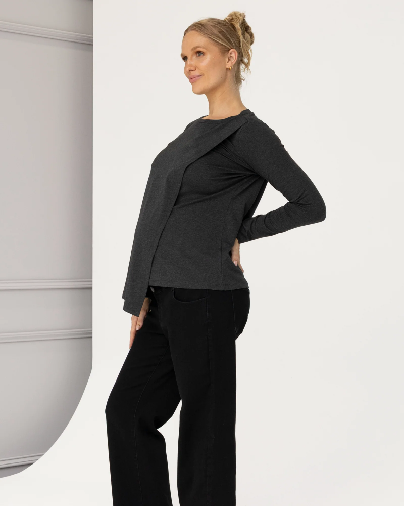 Monique Long Sleeve Nursing Petal Top - Charcoal