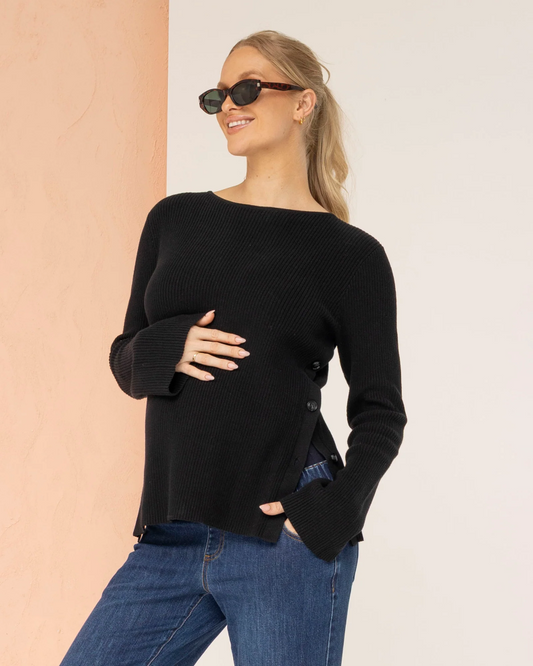 Arial Maternity Oversized Luxury Knit Nursing Jumper in Black