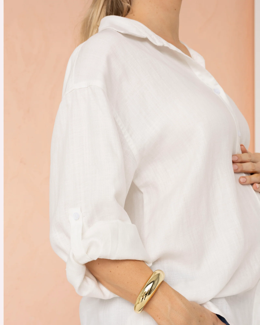 White Maternity Linen Shirt