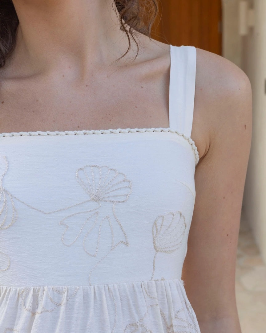 Lily Shoulder Tie Maternity Embroidery Dress Apricot