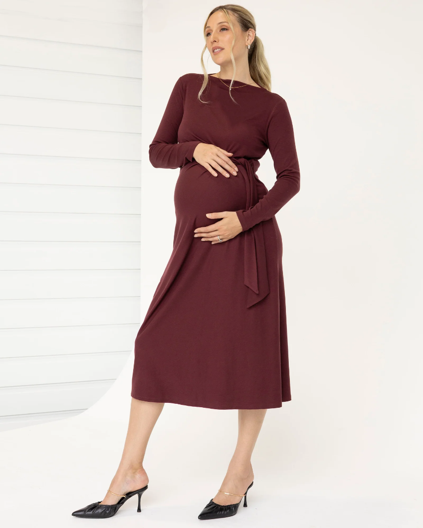 Nina Maternity Side Tie Dress – Berry Red