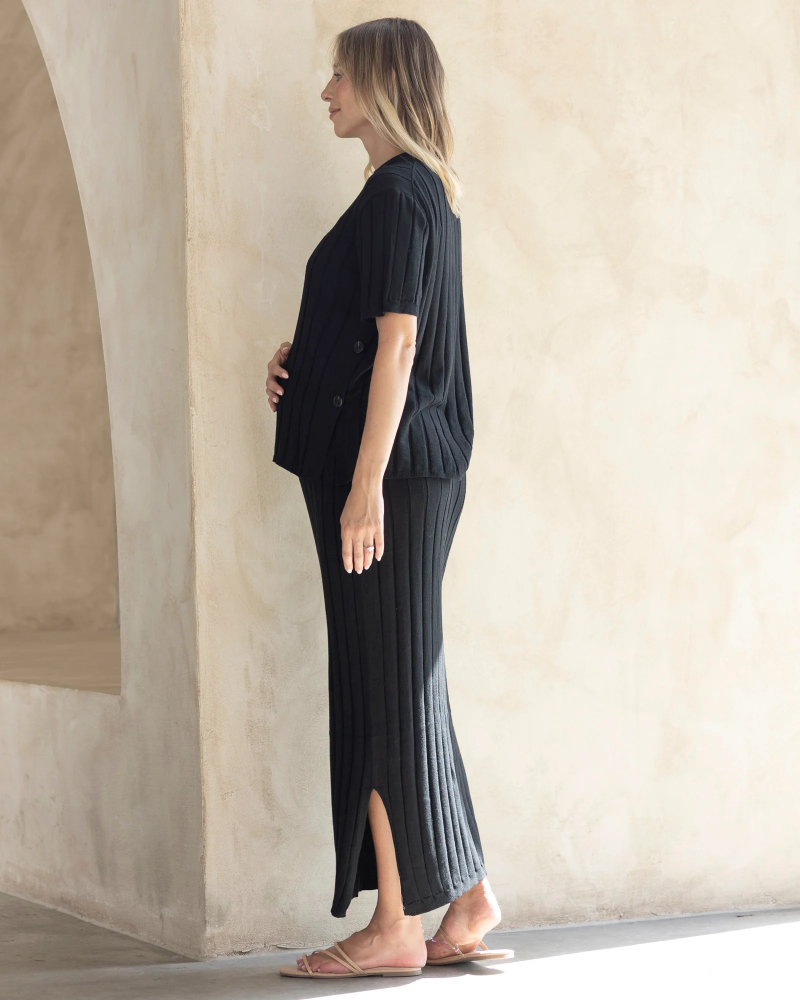 Zélie Wide Rib Maternity Midi Skirt in Black