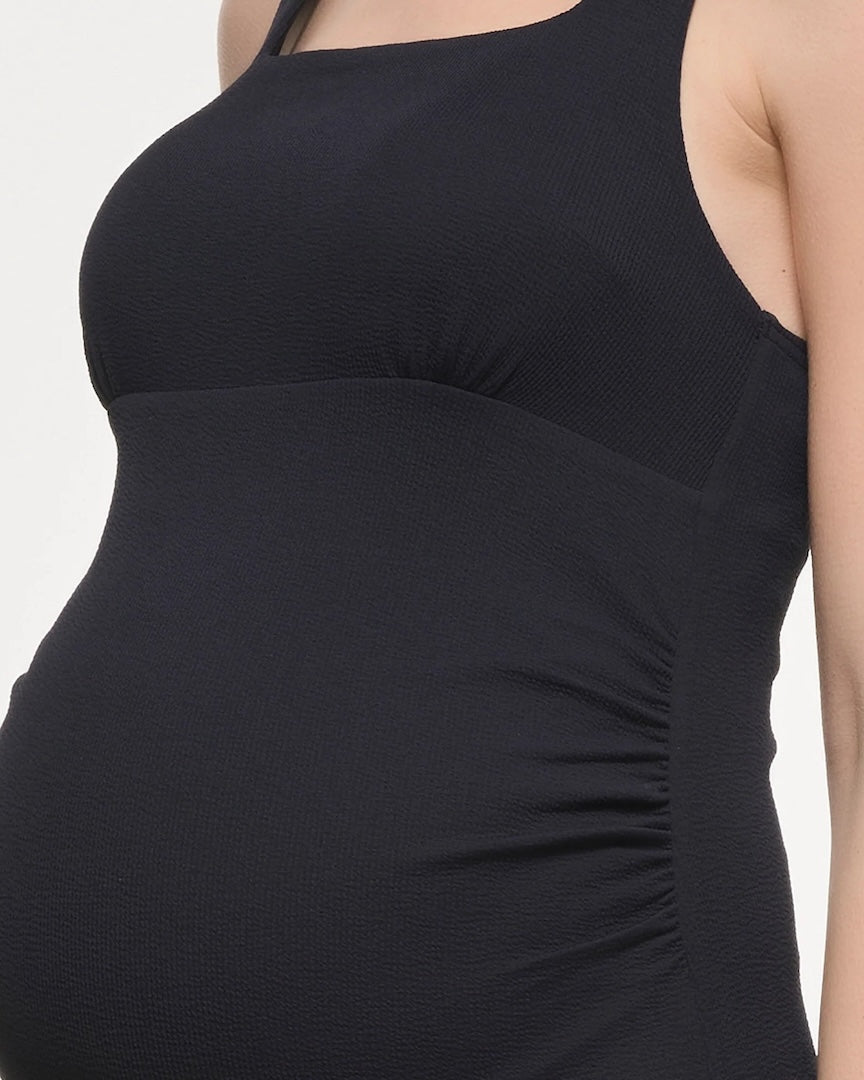 Square Neck One Piece Maternity Nursing Swimsuit Noir Crinkle