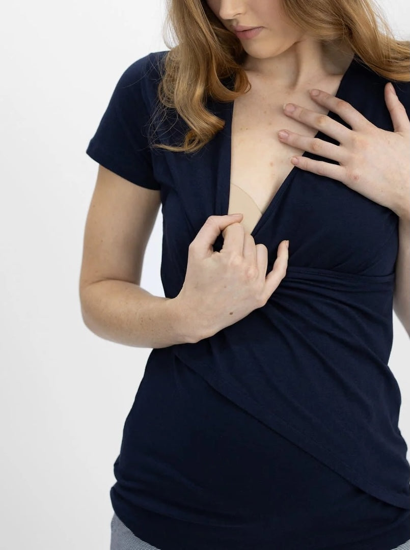 Angel Maternity Crossover Bamboo Nursing Tee Navy