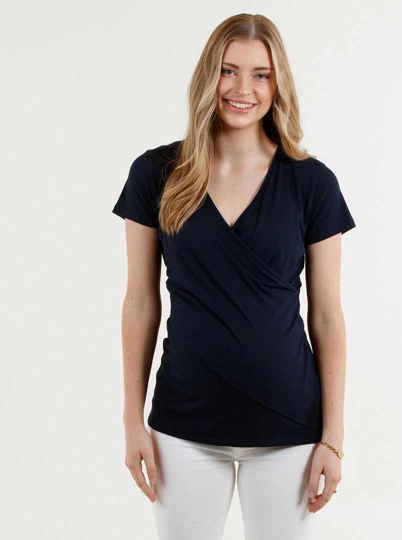 Angel Maternity Crossover Bamboo Nursing Tee Navy