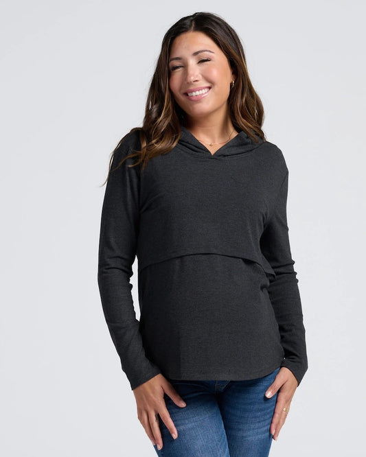 Maternity & Nursing Hoodie Breastfeeding Jumper - Charcoal