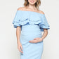 Sky Blue Double Ruffle Off Shoulder Maternity Dress