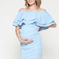 Sky Blue Double Ruffle Off Shoulder Maternity Dress