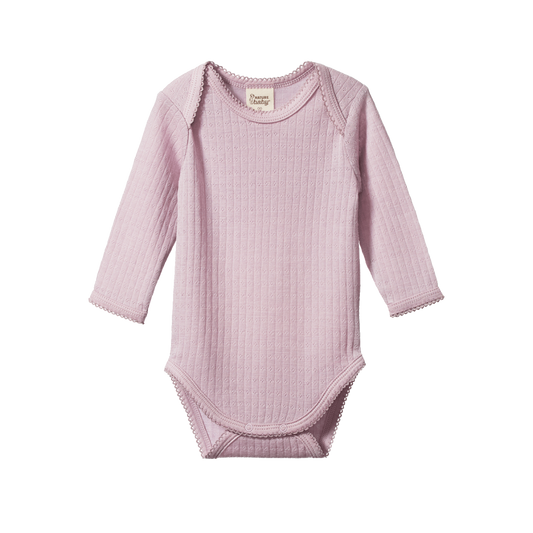 Merino Long Sleeve Pointelle Bodysuit Lilac