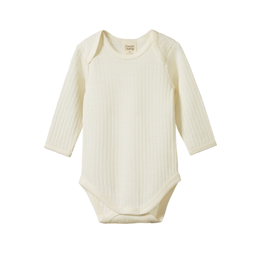 Merino Long Sleeve Pointelle Bodysuit Natural