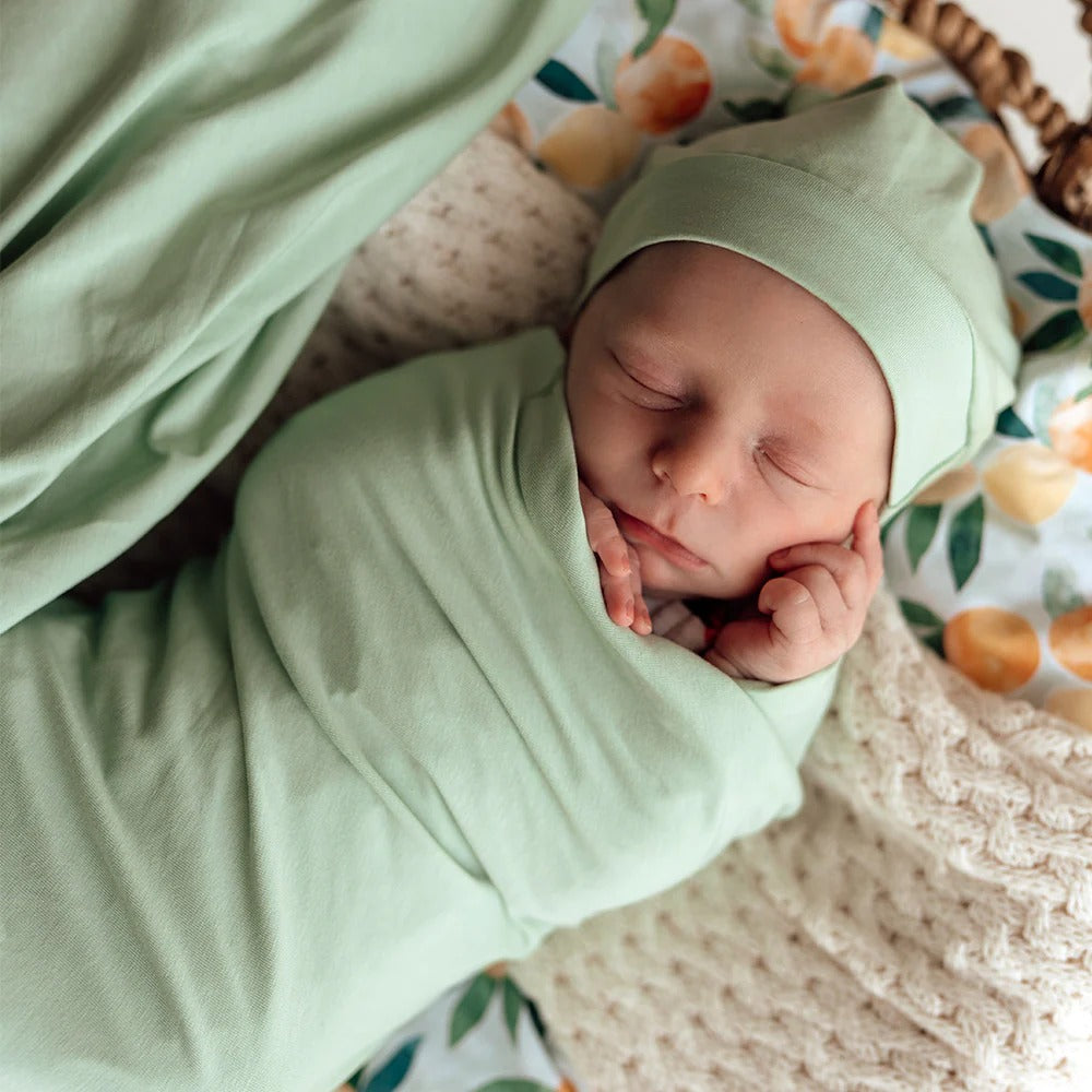 Snuggle Hunny Mint Organic Jersey Wrap & Beanie Set
