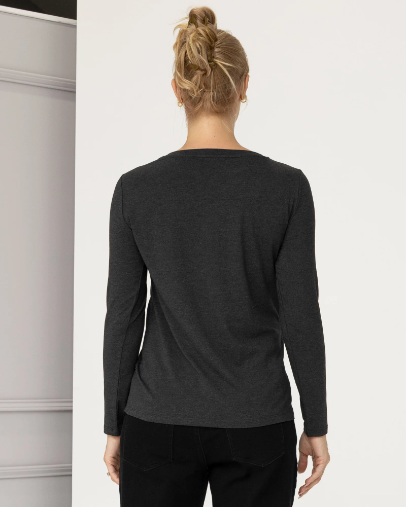 Monique Long Sleeve Nursing Petal Top - Charcoal