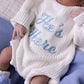 "He's Here" Chunky Knit Romper Snow Newborn