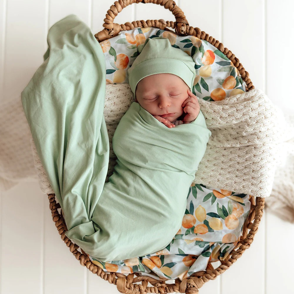 Snuggle Hunny Mint Organic Jersey Wrap & Beanie Set