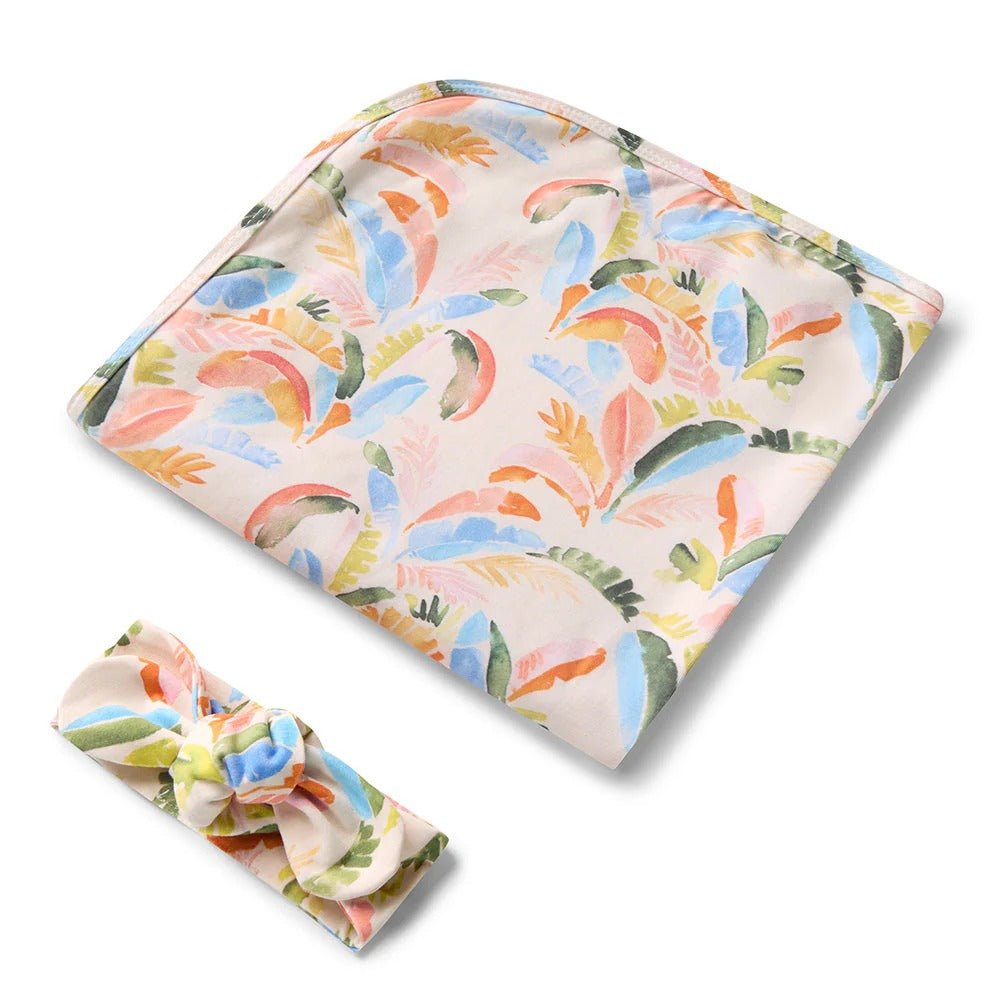 Summer Palm Organic Jersey Wrap & Topknot Set