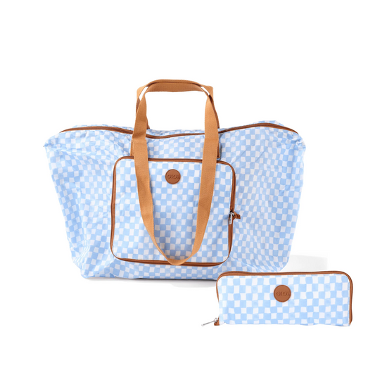 OiOi Fold Up Tote Blue Check