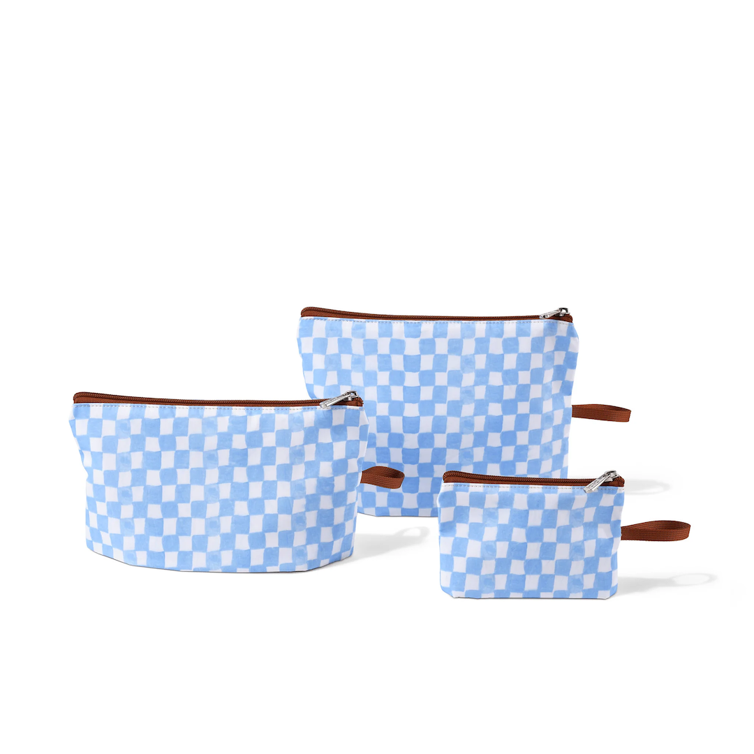 OiOI Packing Trio Pouches Blue Check
