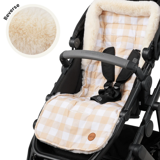 Cozy Fleece Pram Liner Beige Gingham/Cream Fleece