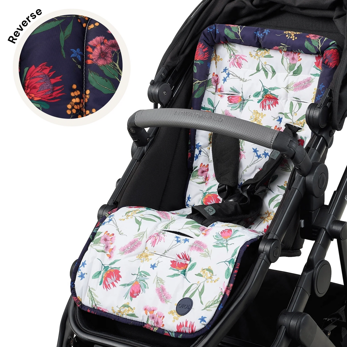 OiOi Reversible Pram Seat Liner Navy/White Botanical