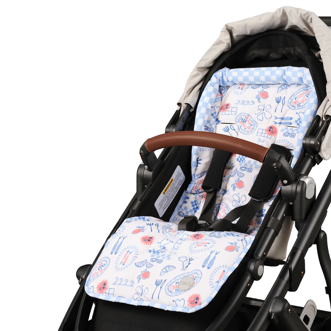 OiOi Reversible Pram Seat Liner Blue Check/Mediterranean