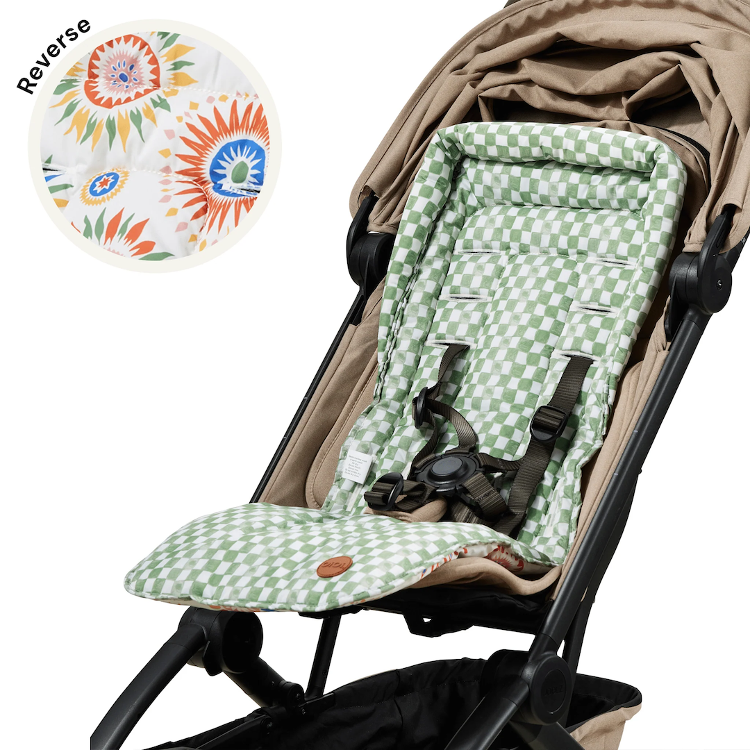OiOi Reversible Pram Seat Liner Sunburst/Green Check