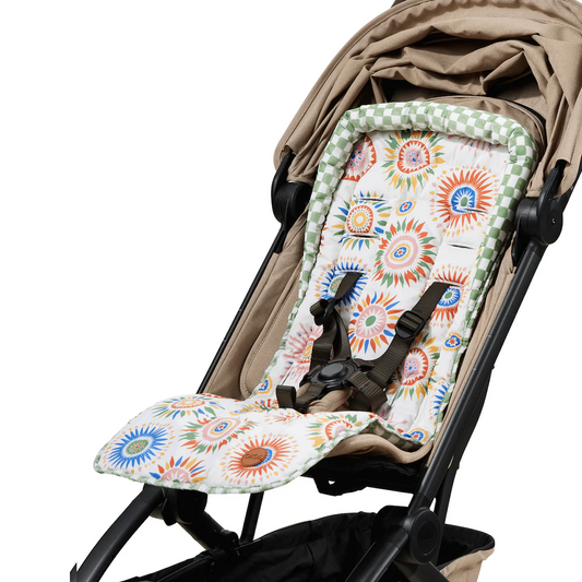 OiOi Reversible Pram Seat Liner Sunburst/Green Check