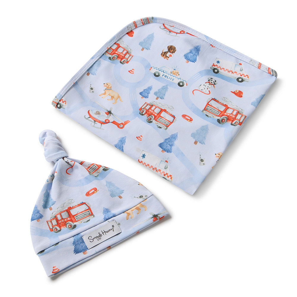 Snuggle Hunny To The Rescue Organic Jersey Wrap & Beanie Set