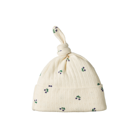 Knotted Beanie Pointelle Winter Berry