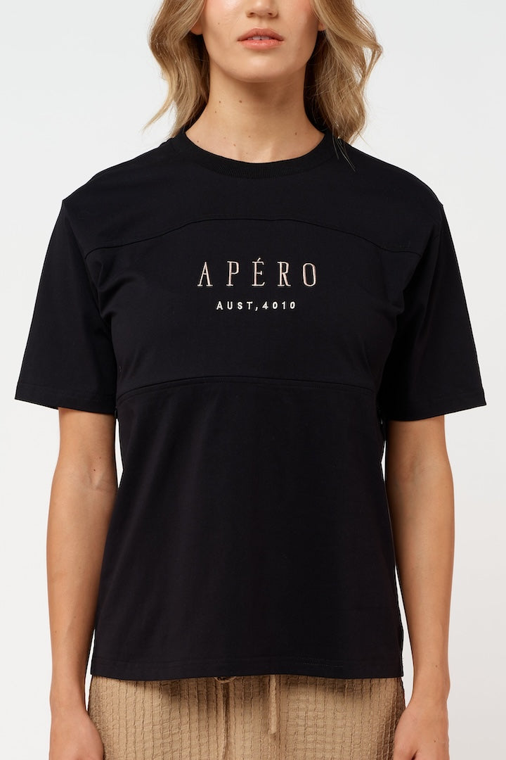 Apéro Origin Embroidered Tee - Black / Beige