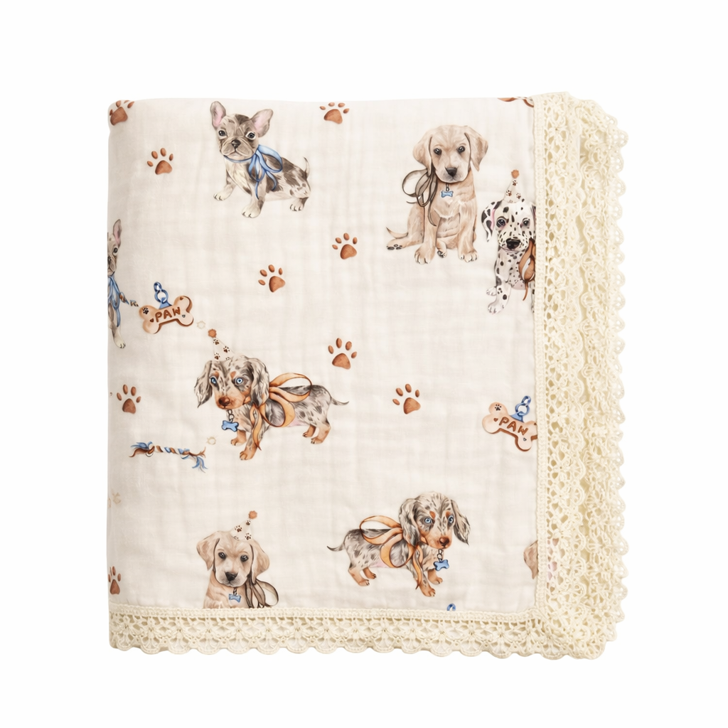 Pawfect Pals Lace Edge Muslin Blanket