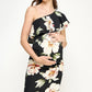 Ruffled One Shoulder Maternity Dress Black Floral