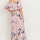 Pink Floral Maternity Maxi Dress Ruffle Off Shoulder