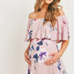 Pink Floral Maternity Maxi Dress Ruffle Off Shoulder