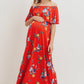 Red Floral Maternity Maxi Dress Ruffle Off Shoulder