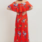 Red Floral Maternity Maxi Dress Ruffle Off Shoulder
